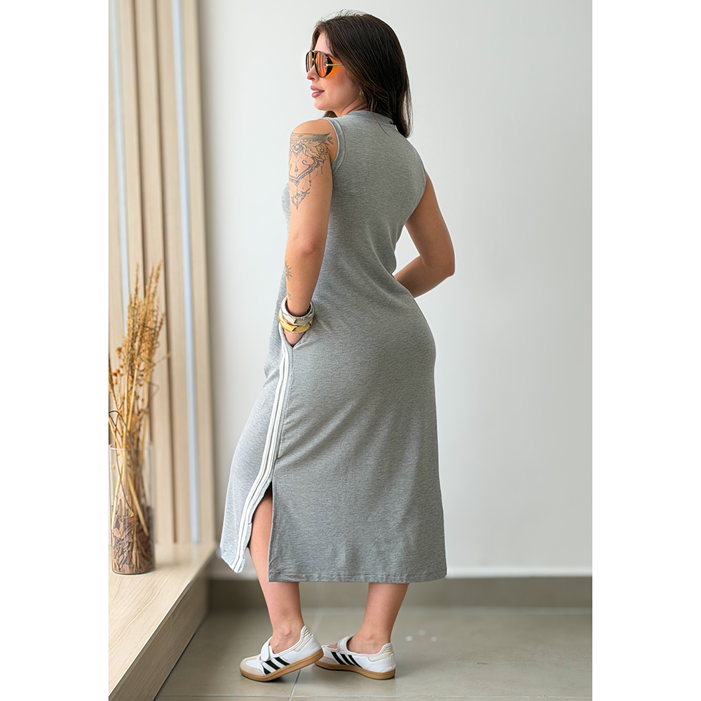 Vestido Regata Listra Lateral Cinza