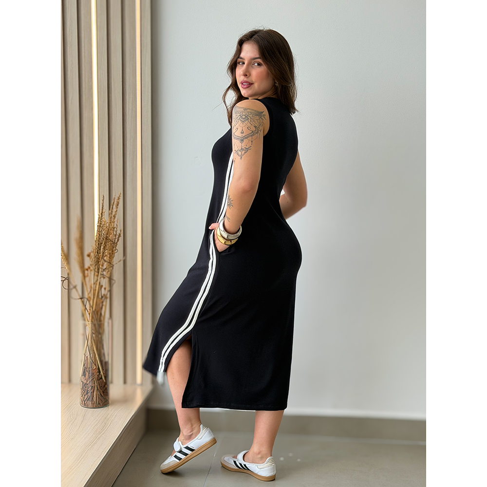 Vestido Regata Listra Lateral Preto