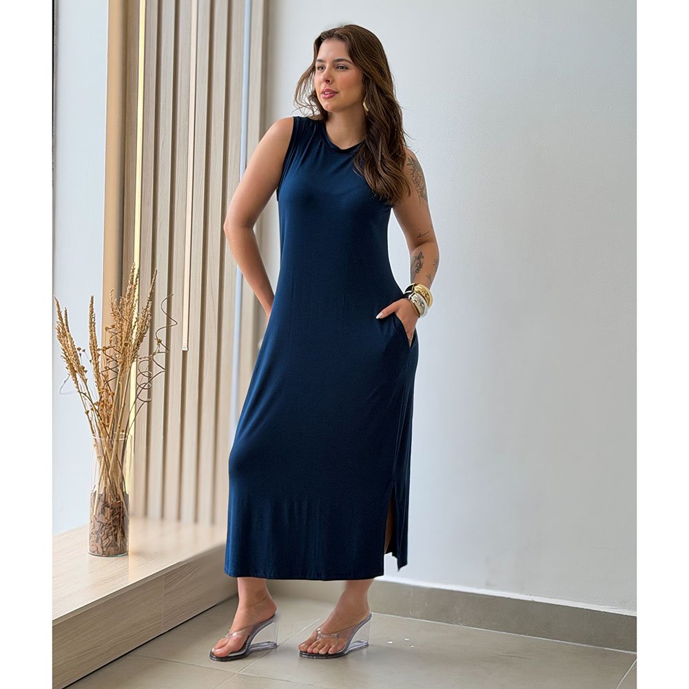 Vestido Regata Basic Viscolycra Azul Marinho