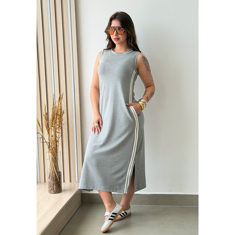 Vestido Regata Listra Lateral Cinza