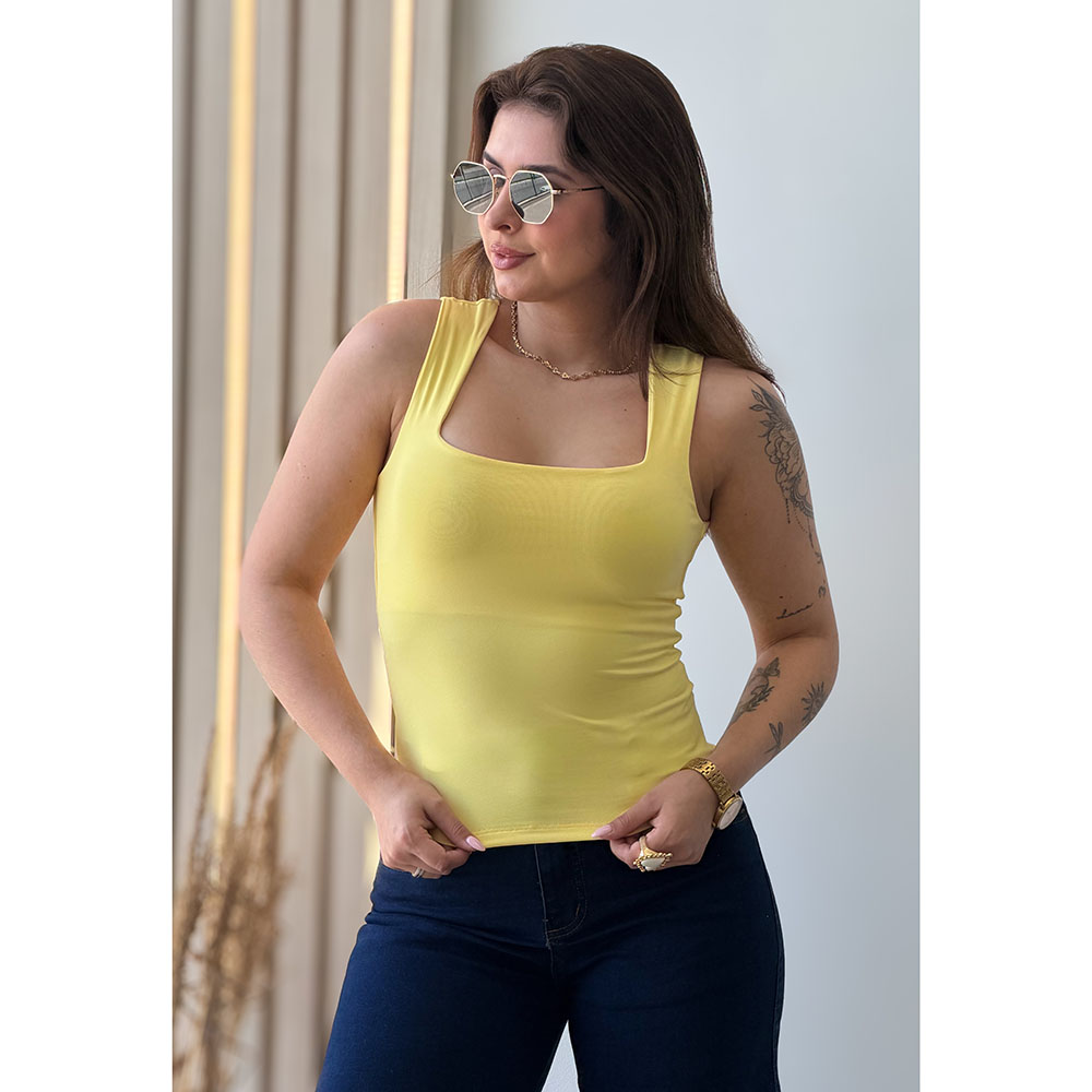 Regata Decote Quadrado Poliamida Amarelo