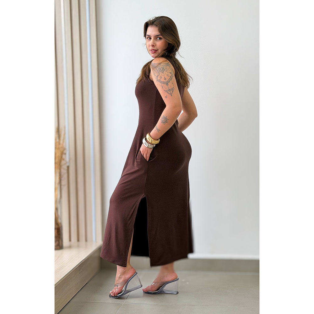 Vestido Regata Moletinho Marrom