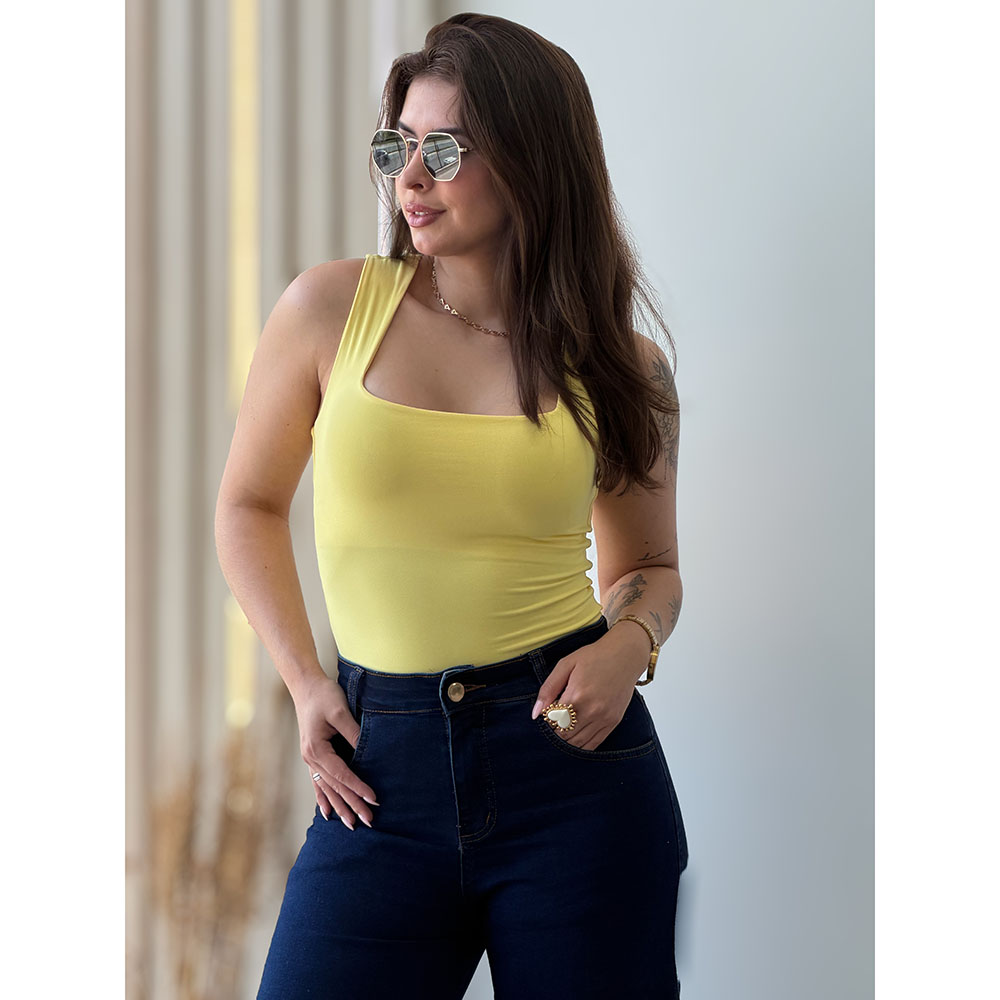 Regata Decote Quadrado Poliamida Amarelo