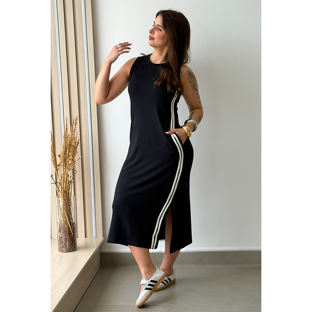 Vestido Regata Listra Lateral Preto