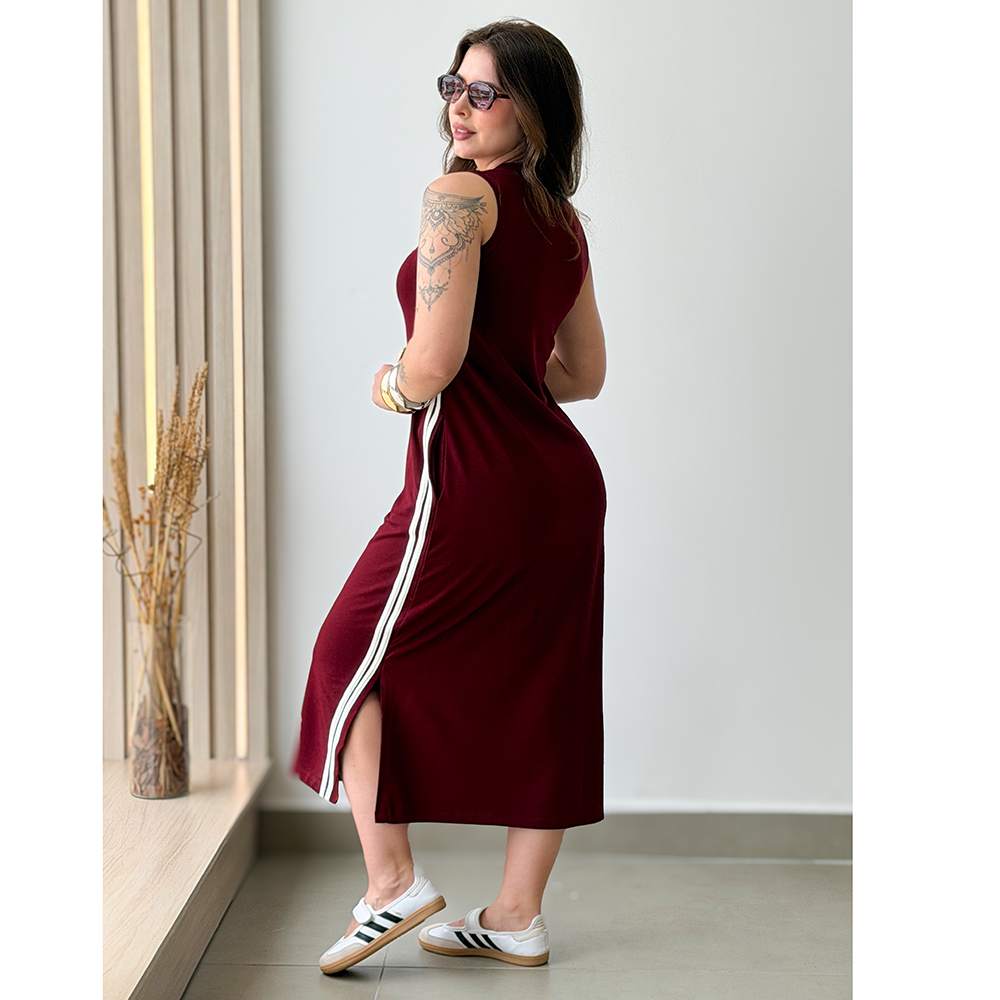 Vestido Regata Listra Lateral Bordo