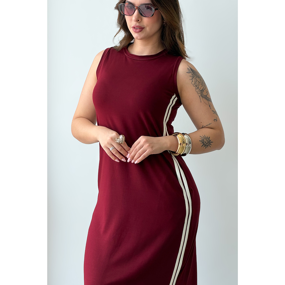 Vestido Regata Listra Lateral Bordo